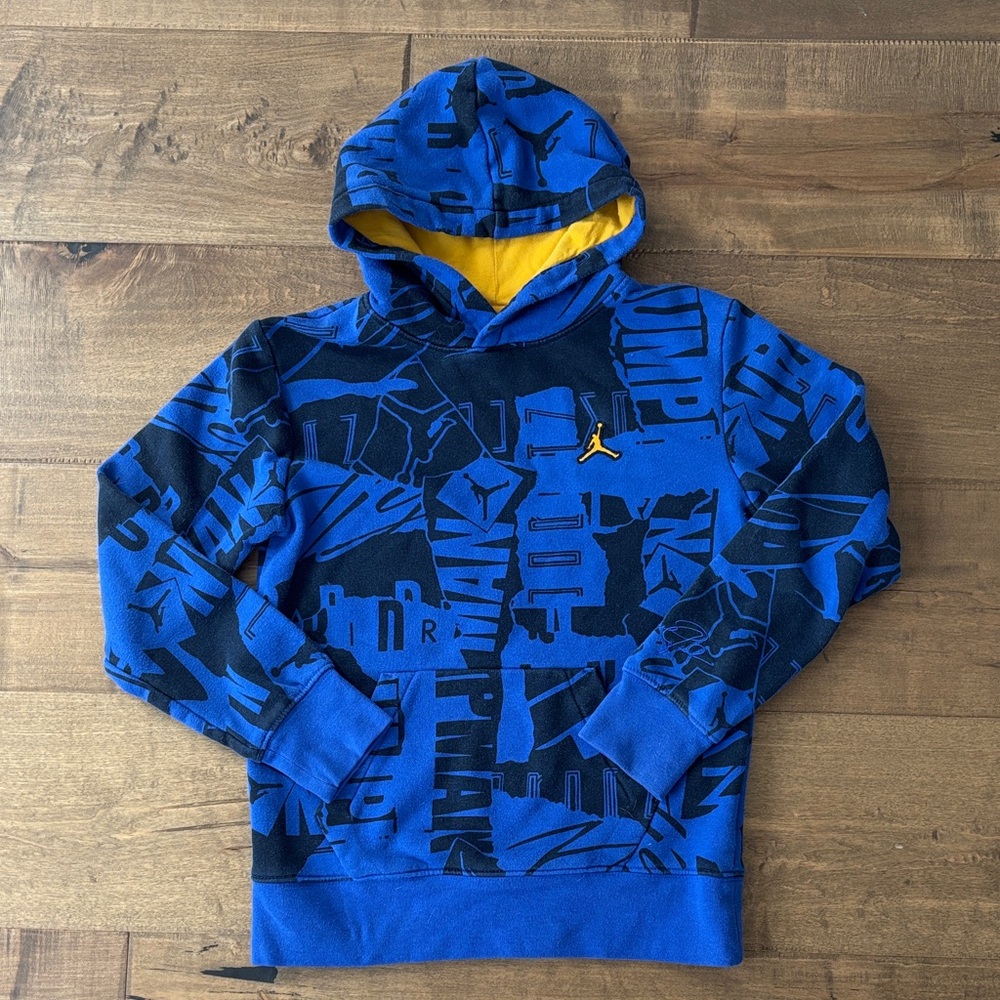 Jordan Logo graffiti hoody Blue Graphic Hoodie size Youth Medium